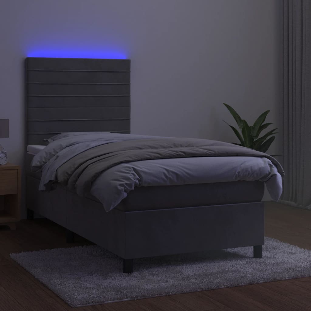 Κρεβάτι Boxspring με Στρώμα & LED Αν.Γκρι 80x200 εκ. Βελούδινο - Pakobazaar