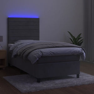 Κρεβάτι Boxspring με Στρώμα & LED Αν.Γκρι 80x200 εκ. Βελούδινο - Pakobazaar