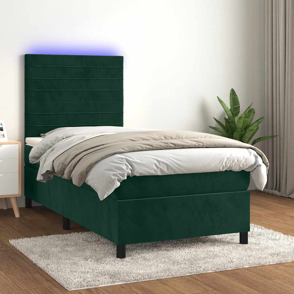 Κρεβάτι Boxspring με Στρώμα & LED Σκ. Πράσινο 80x200 εκ Βελούδο