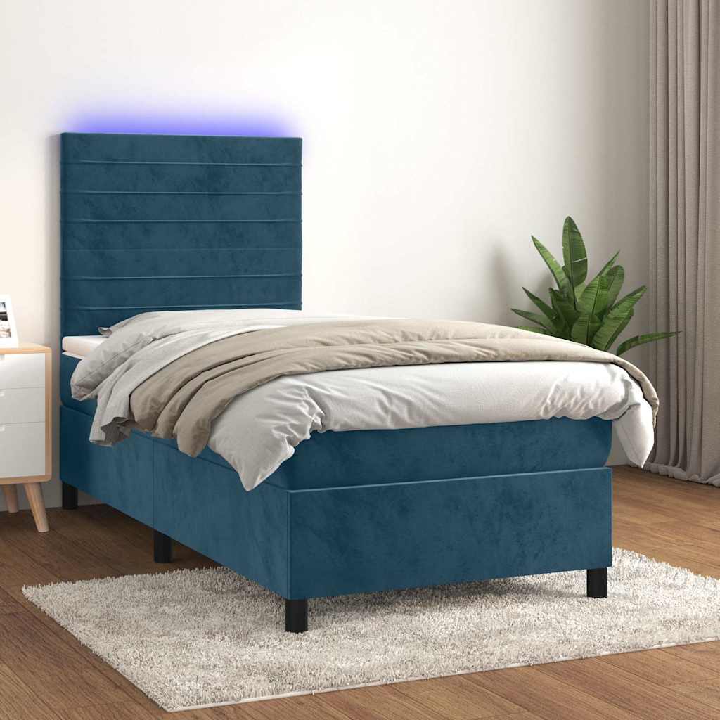 Κρεβάτι Boxspring με Στρώμα & LED Σκ. Μπλε 80x200 εκ. Βελούδινο