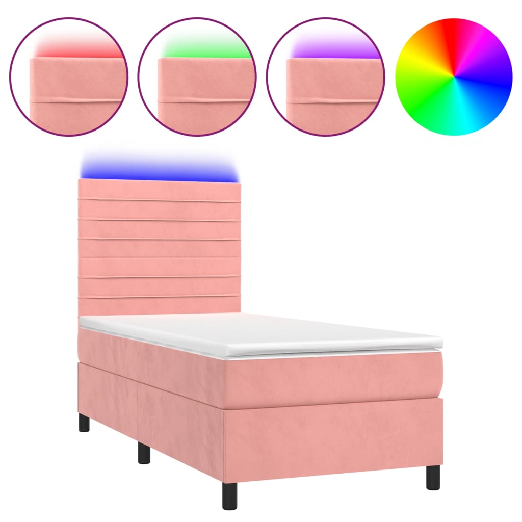 Κρεβάτι Boxspring με Στρώμα & LED Ροζ 80 x 200 εκ. Βελούδινο