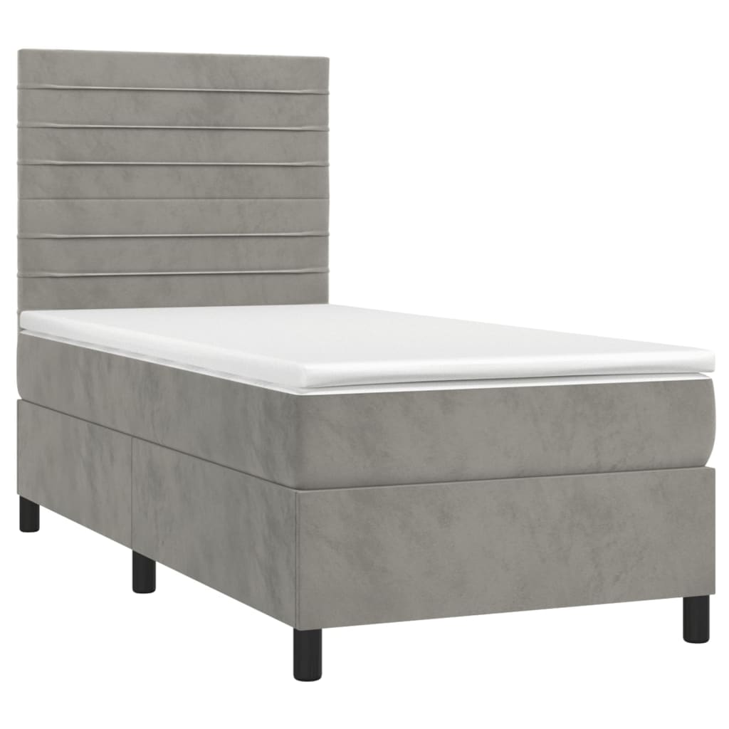 Κρεβάτι Boxspring με Στρώμα & LED Αν.Γκρι 90x190 εκ. Βελούδινο