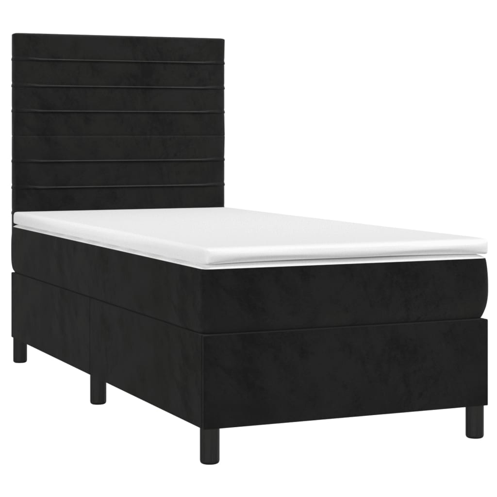 Κρεβάτι Boxspring με Στρώμα & LED Μαύρο 90x190 εκ. Βελούδινο