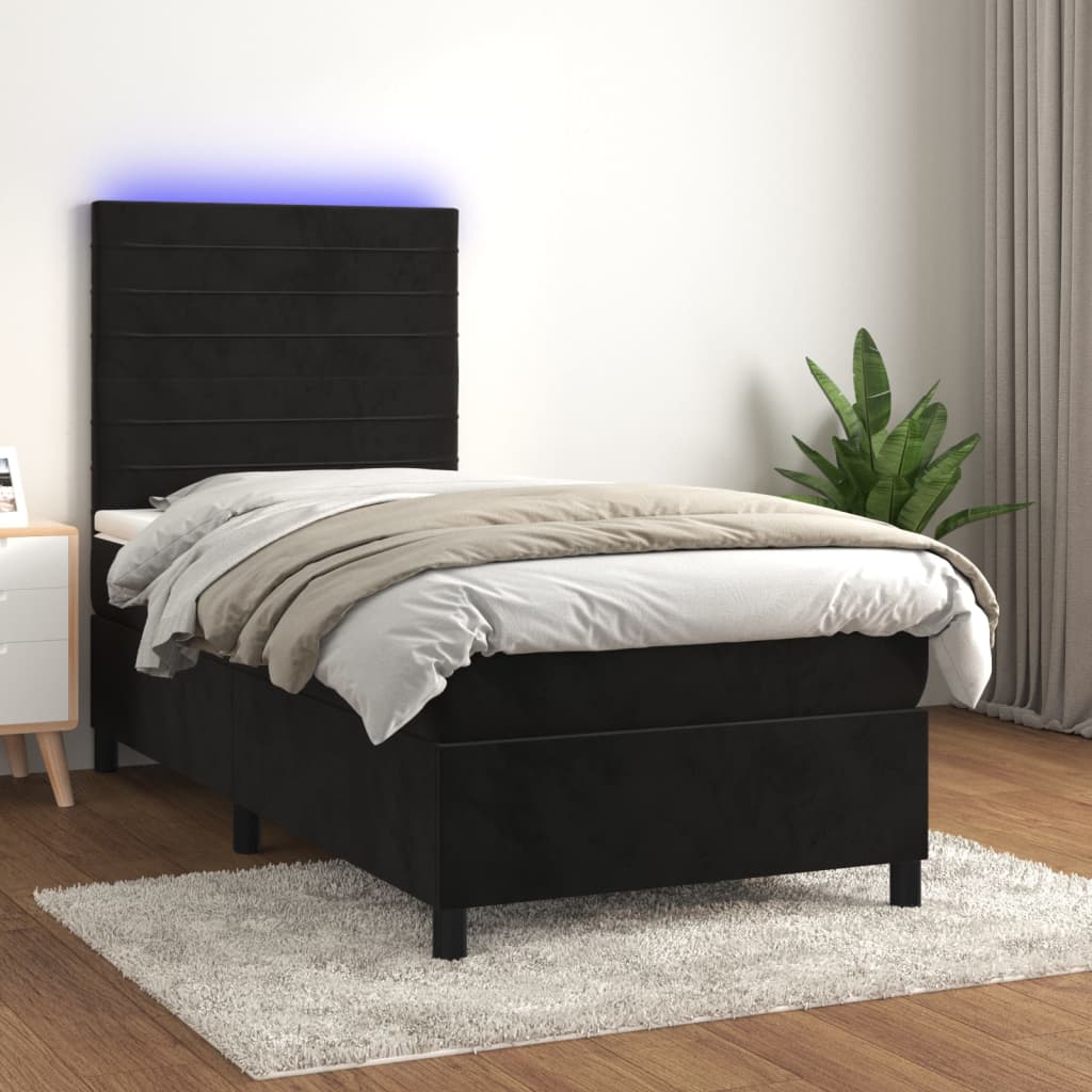Κρεβάτι Boxspring με Στρώμα & LED Μαύρο 90x190 εκ. Βελούδινο