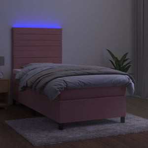 Κρεβάτι Boxspring με Στρώμα & LED Ροζ 90x190 εκ. Βελούδινο