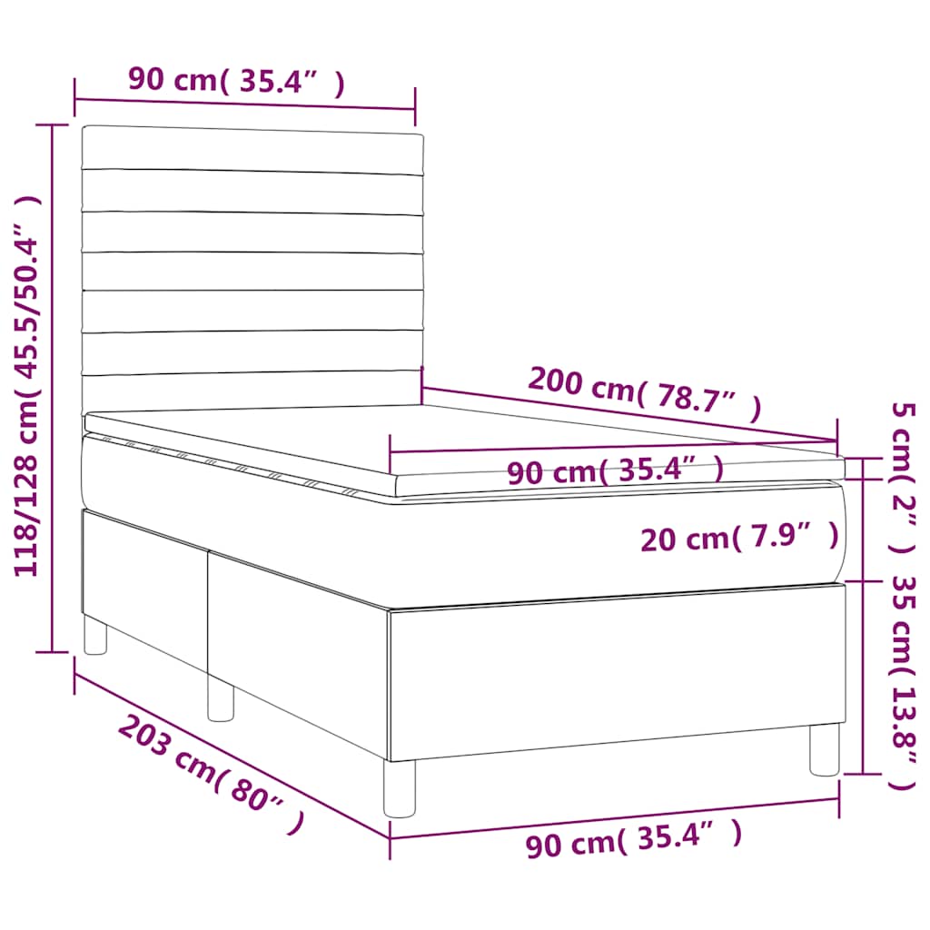 Κρεβάτι Boxspring με Στρώμα & LED Σκ. Πράσινο 90x200 εκ Βελούδο