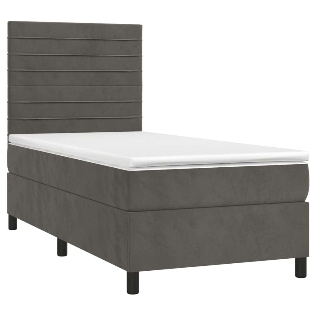 Κρεβάτι Boxspring με Στρώμα & LED Σκ. Γκρι 100x200εκ. Βελούδινο