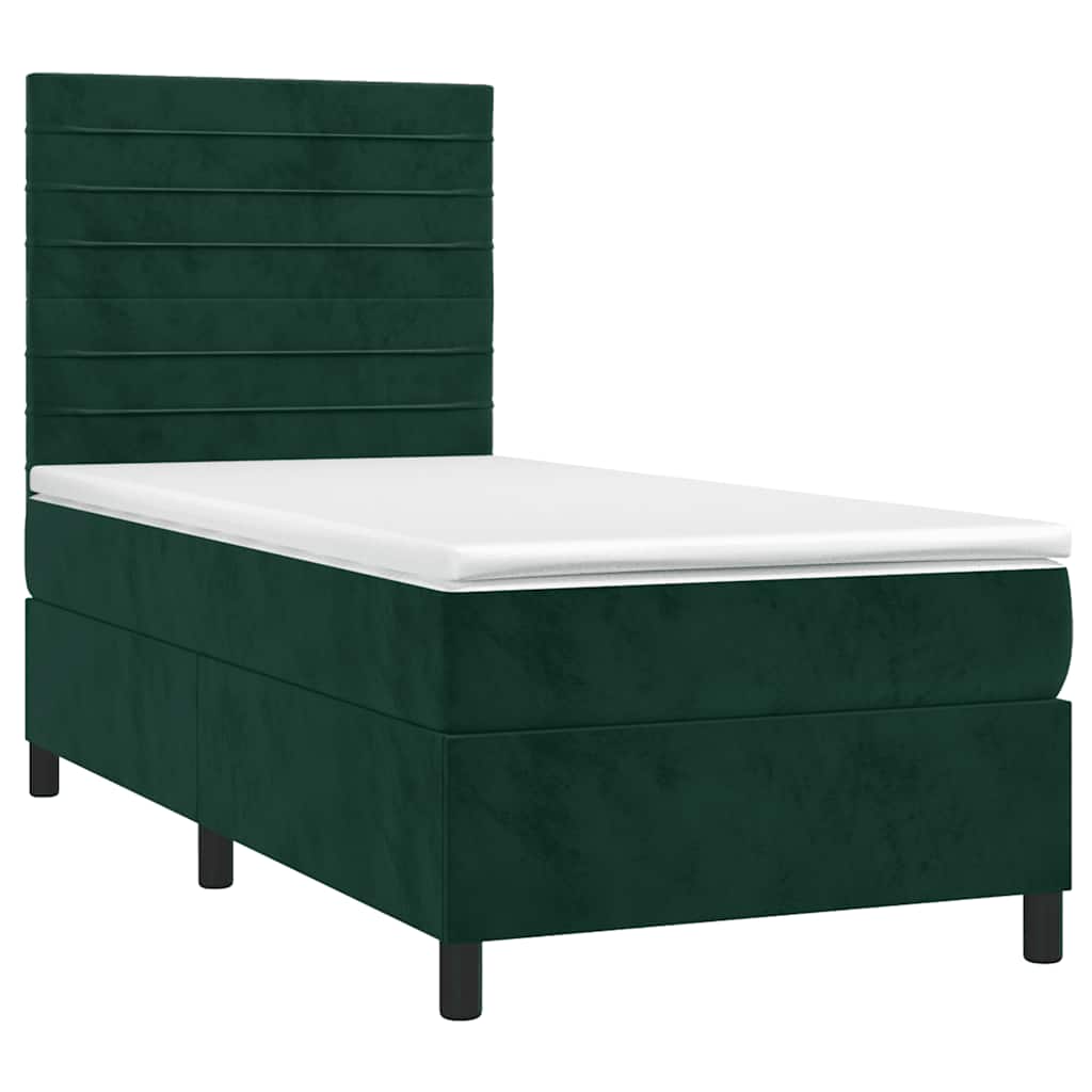 Κρεβάτι Boxspring με Στρώμα & LED Σκ. Πράσινο 100x200εκ Βελούδο