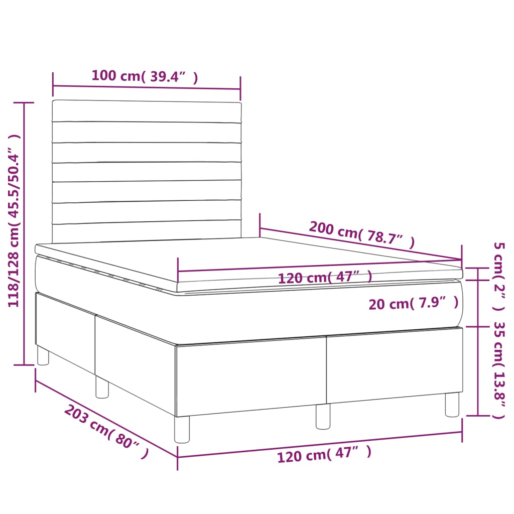 Κρεβάτι Boxspring με Στρώμα & LED Σκ. Γκρι 120x200εκ. Βελούδινο