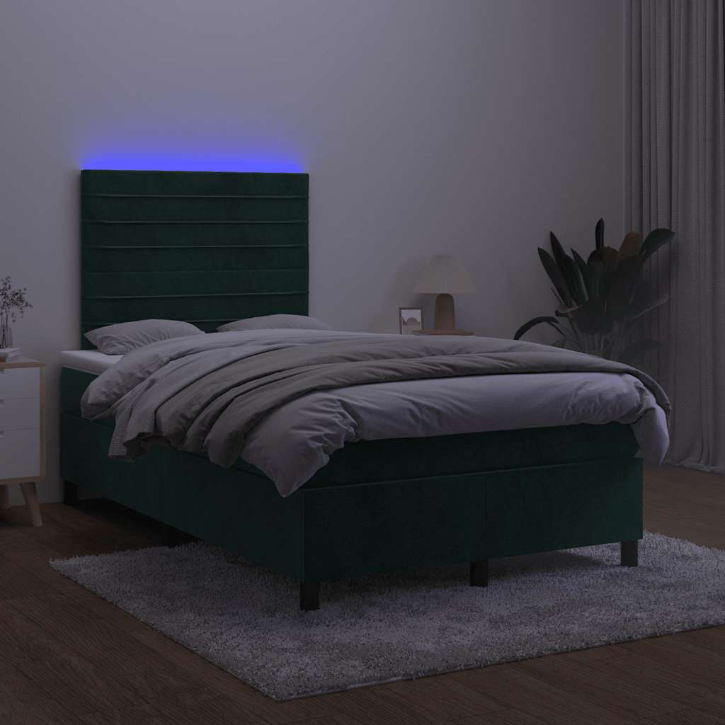 Κρεβάτι Boxspring με Στρώμα & LED Σκ. Πράσινο 120x200εκ Βελούδο