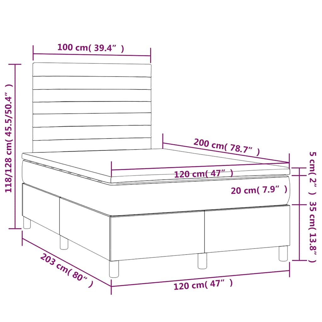 Κρεβάτι Boxspring με Στρώμα & LED Σκ. Μπλε 120x200εκ. Βελούδινο