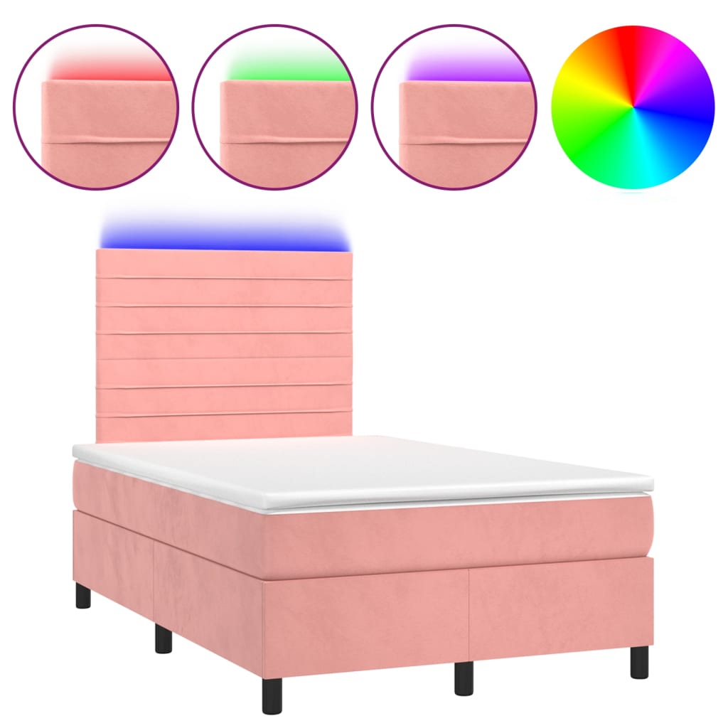 Κρεβάτι Boxspring με Στρώμα & LED Ροζ 120x200 εκ. Βελούδινο