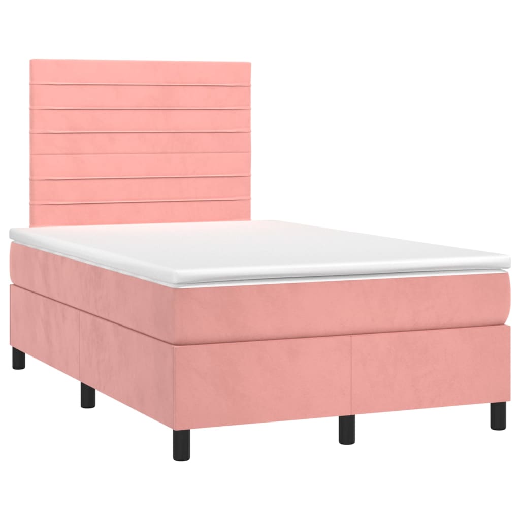 Κρεβάτι Boxspring με Στρώμα & LED Ροζ 120x200 εκ. Βελούδινο