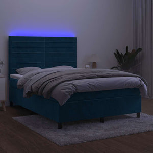 Κρεβάτι Boxspring με Στρώμα & LED Σκ. Μπλε 140x190εκ. Βελούδινο