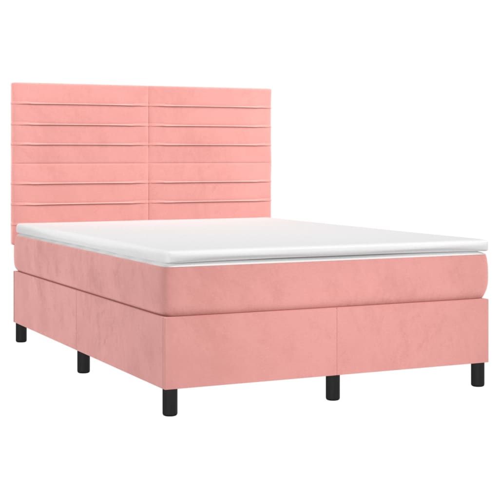 Κρεβάτι Boxspring με Στρώμα & LED Ροζ 140x190 εκ. Βελούδινο