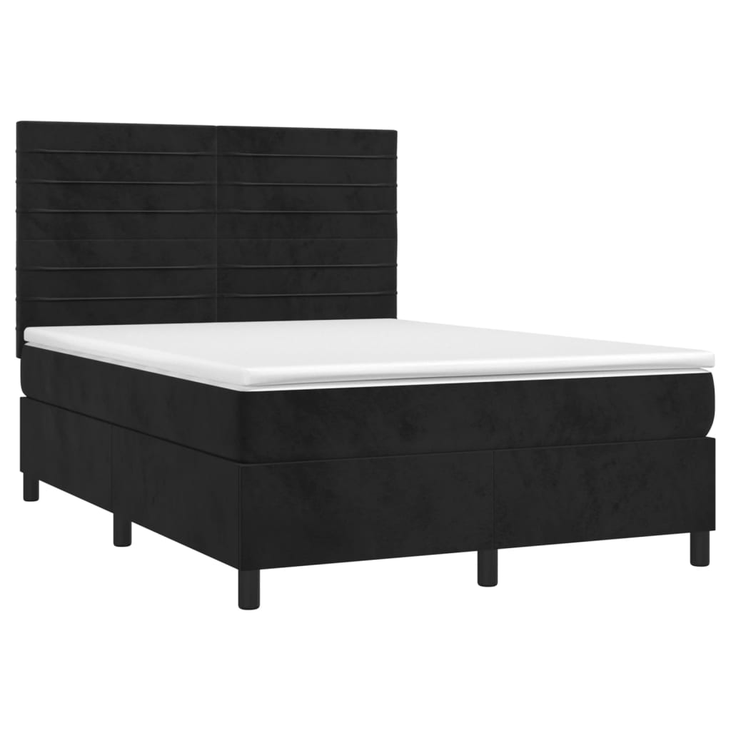 Κρεβάτι Boxspring με Στρώμα & LED Μαύρο 140x200 εκ. Βελούδινο