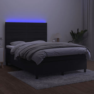 Κρεβάτι Boxspring με Στρώμα & LED Μαύρο 140x200 εκ. Βελούδινο