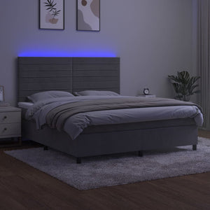 Κρεβάτι Boxspring με Στρώμα & LED Αν.Γκρι 160x200 εκ. Βελούδινο