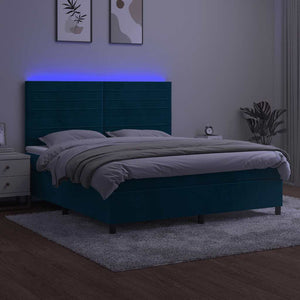 Κρεβάτι Boxspring με Στρώμα & LED Σκ. Μπλε 160x200εκ. Βελούδινο