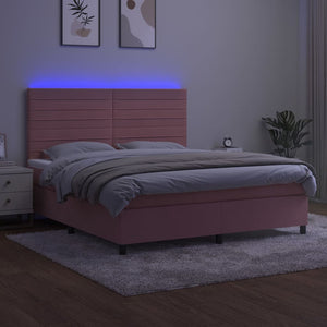 Κρεβάτι Boxspring με Στρώμα & LED Ροζ 160x200 εκ. Βελούδινο