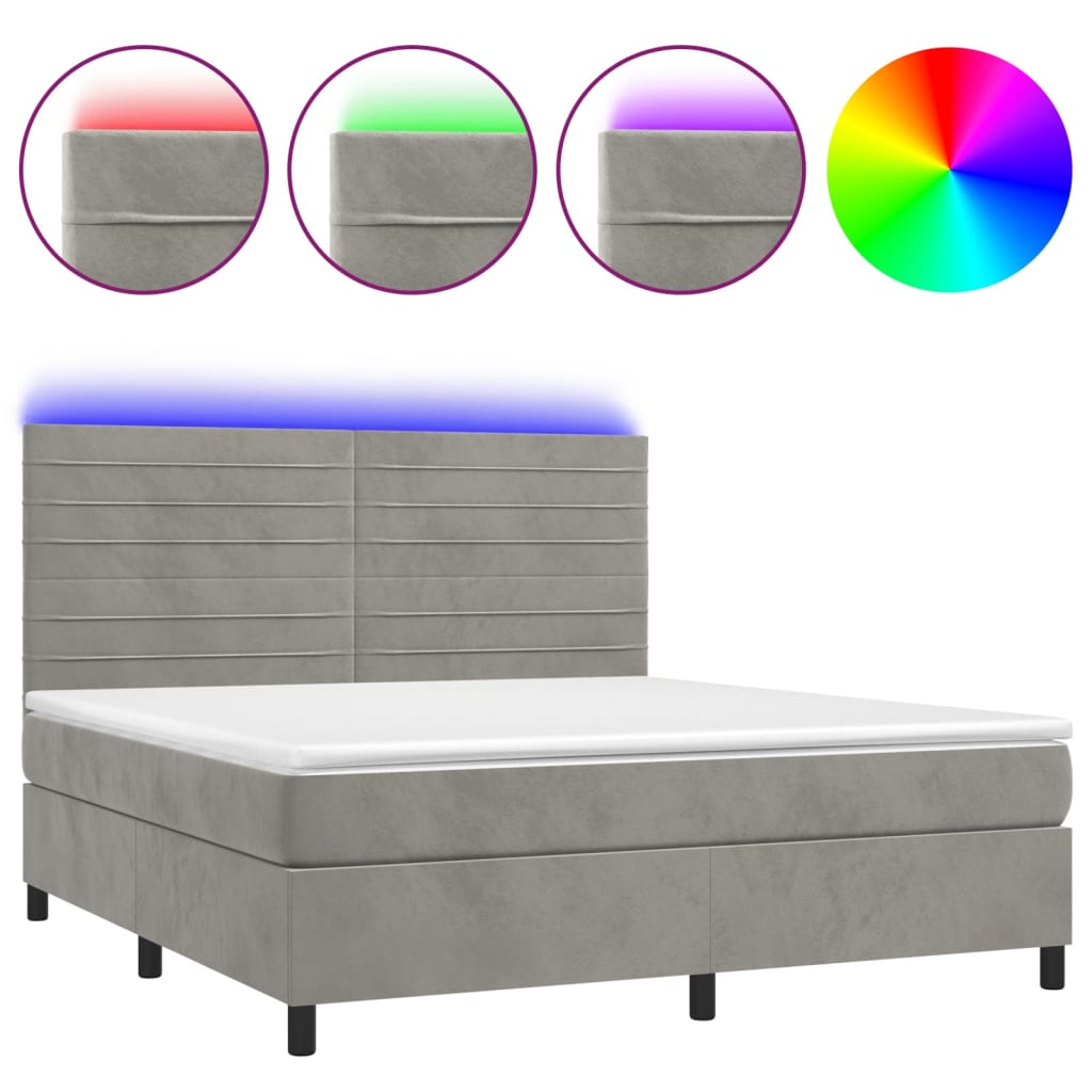 Κρεβάτι Boxspring με Στρώμα & LED Αν.Γκρι 180x200 εκ. Βελούδινο