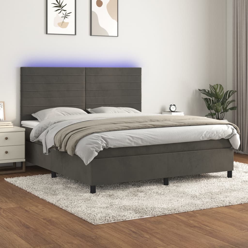 Κρεβάτι Boxspring με Στρώμα & LED Σκ. Γκρι 180x200εκ. Βελούδινο - Pakobazaar