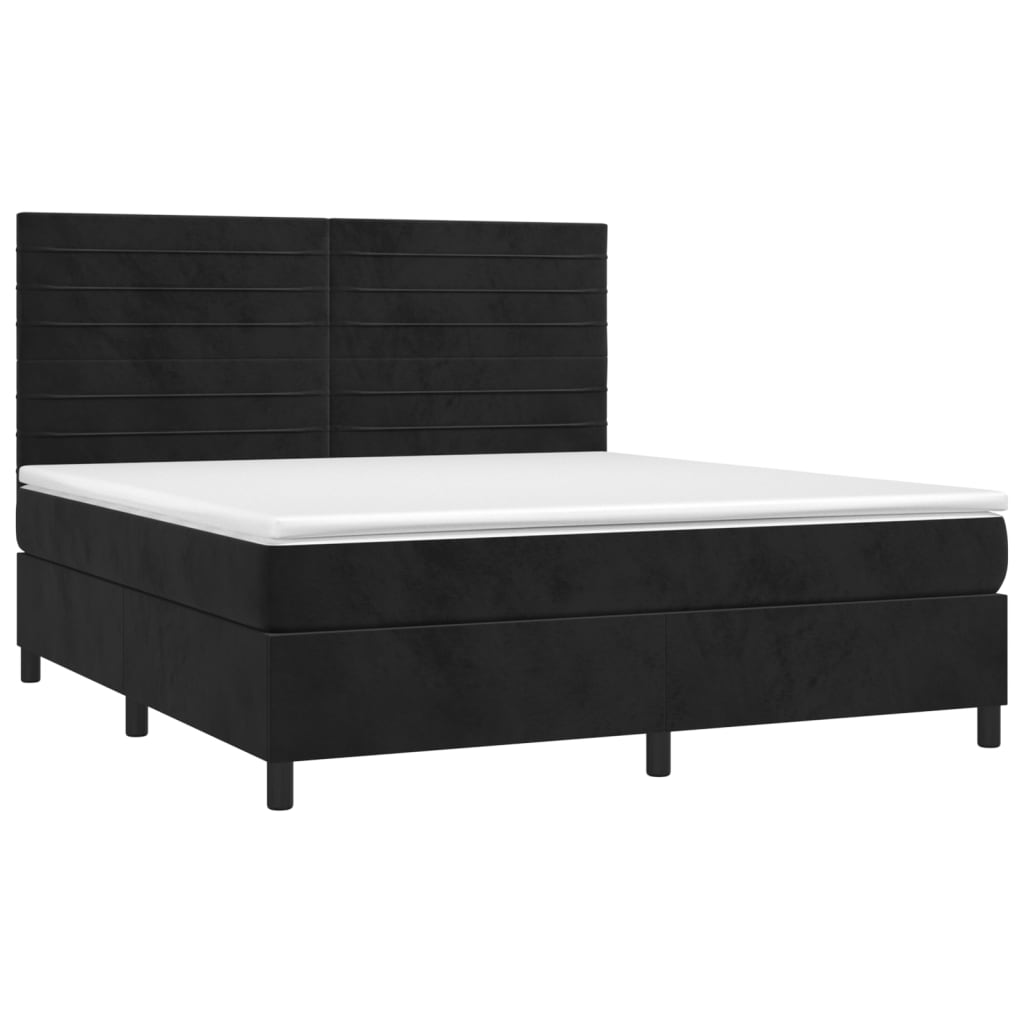 Κρεβάτι Boxspring με Στρώμα & LED Μαύρο 180x200 εκ. Βελούδινο