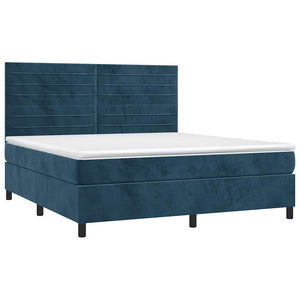 Κρεβάτι Boxspring με Στρώμα & LED Σκ. Μπλε 180x200εκ. Βελούδινο