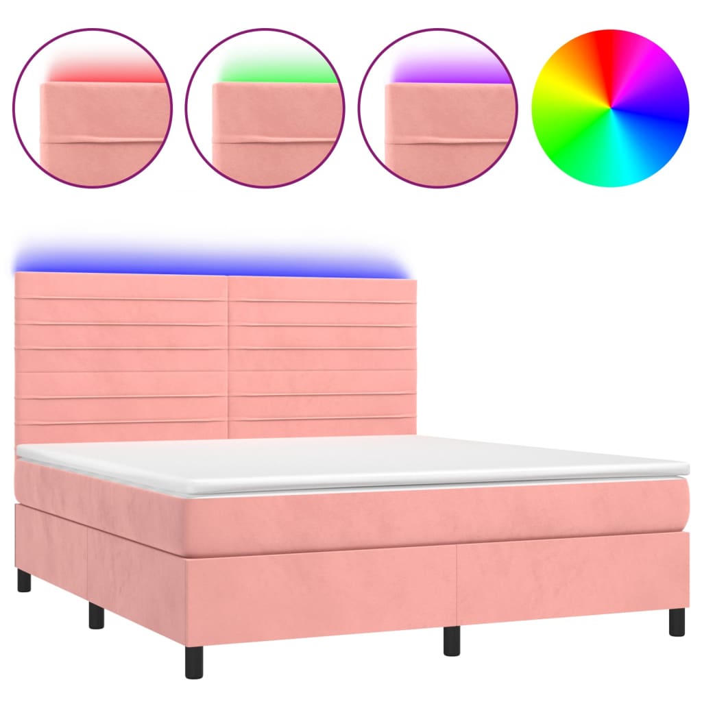 Κρεβάτι Boxspring με Στρώμα & LED Ροζ 180x200 εκ. Βελούδινο
