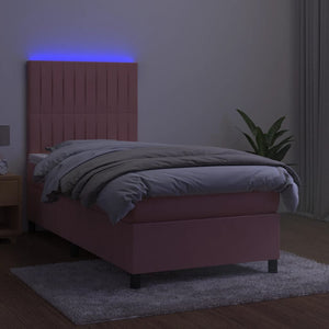 Κρεβάτι Boxspring με Στρώμα & LED Ροζ 80 x 200 εκ. Βελούδινο