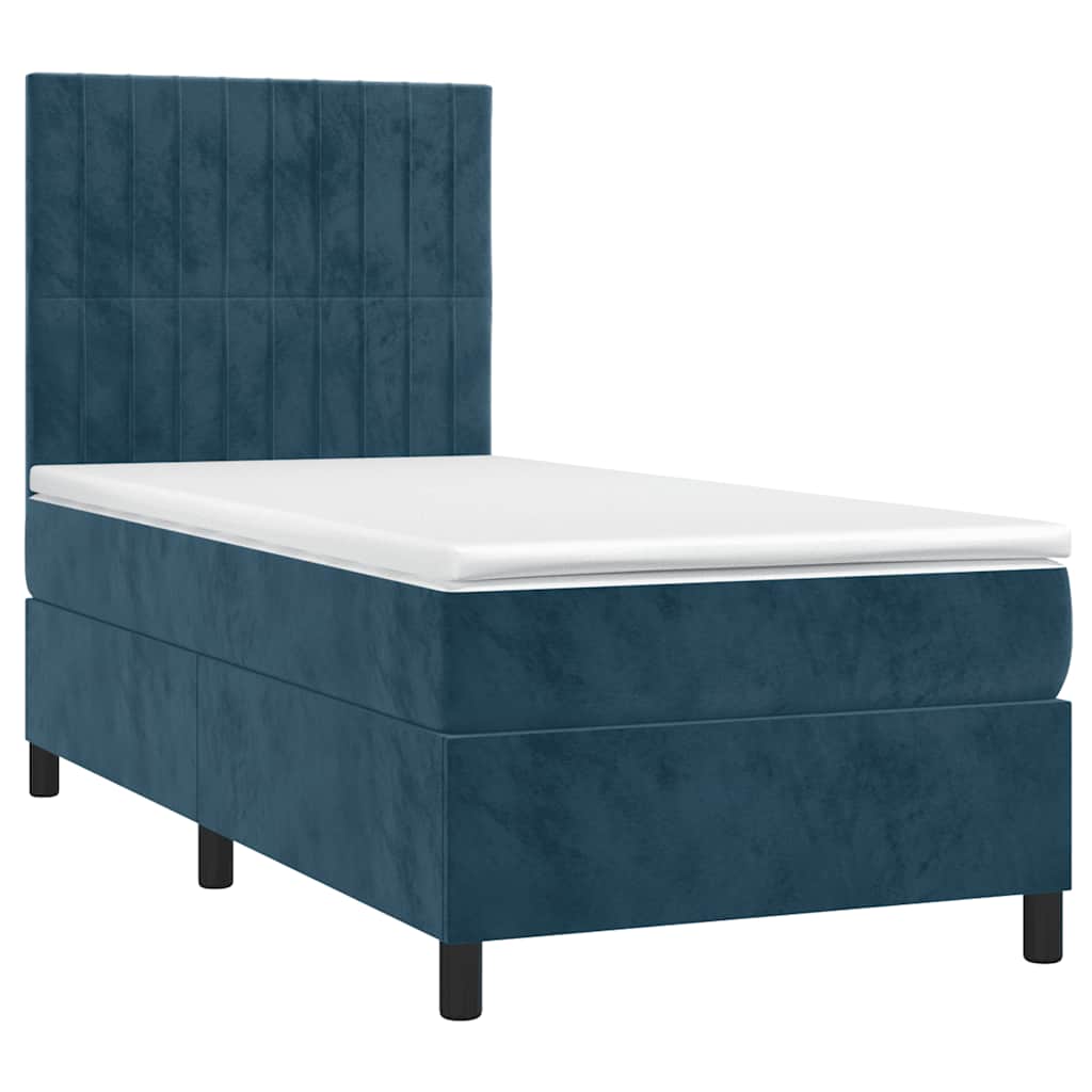 Κρεβάτι Boxspring με Στρώμα & LED Σκ. Μπλε 90x190 εκ. Βελούδινο