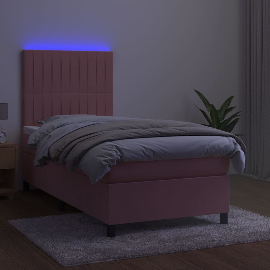 Κρεβάτι Boxspring με Στρώμα & LED Ροζ 90x200 εκ. Βελούδινο