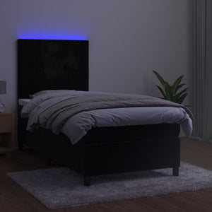 Κρεβάτι Boxspring με Στρώμα & LED Μαύρο 100x200 εκ. Βελούδινο