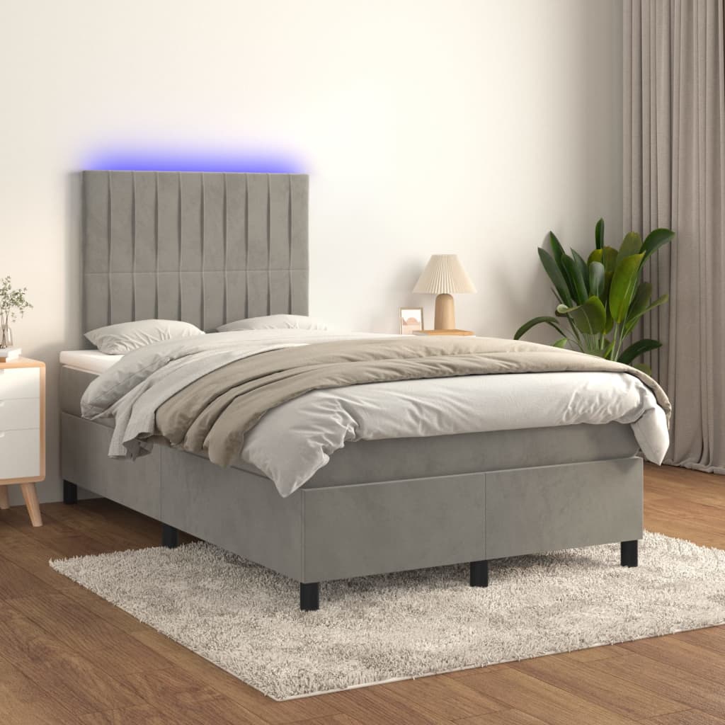Κρεβάτι Boxspring με Στρώμα & LED Αν.Γκρι 120x200 εκ. Βελούδινο