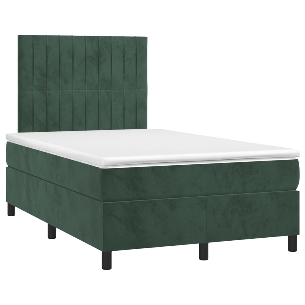 Κρεβάτι Boxspring με Στρώμα & LED Σκ. Πράσινο 120x200εκ Βελούδο