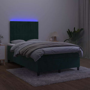 Κρεβάτι Boxspring με Στρώμα & LED Σκ. Πράσινο 120x200εκ Βελούδο