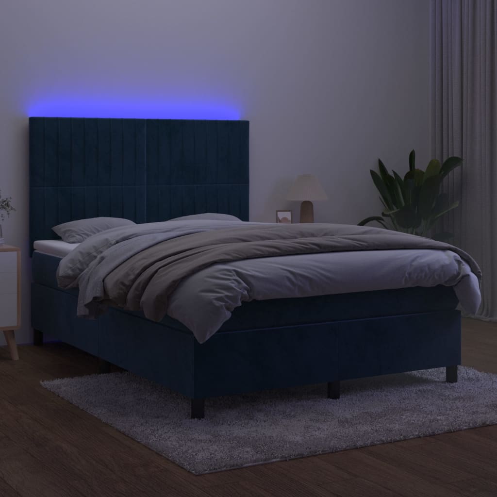 Κρεβάτι Boxspring με Στρώμα & LED Σκ. Μπλε 140x190εκ. Βελούδινο