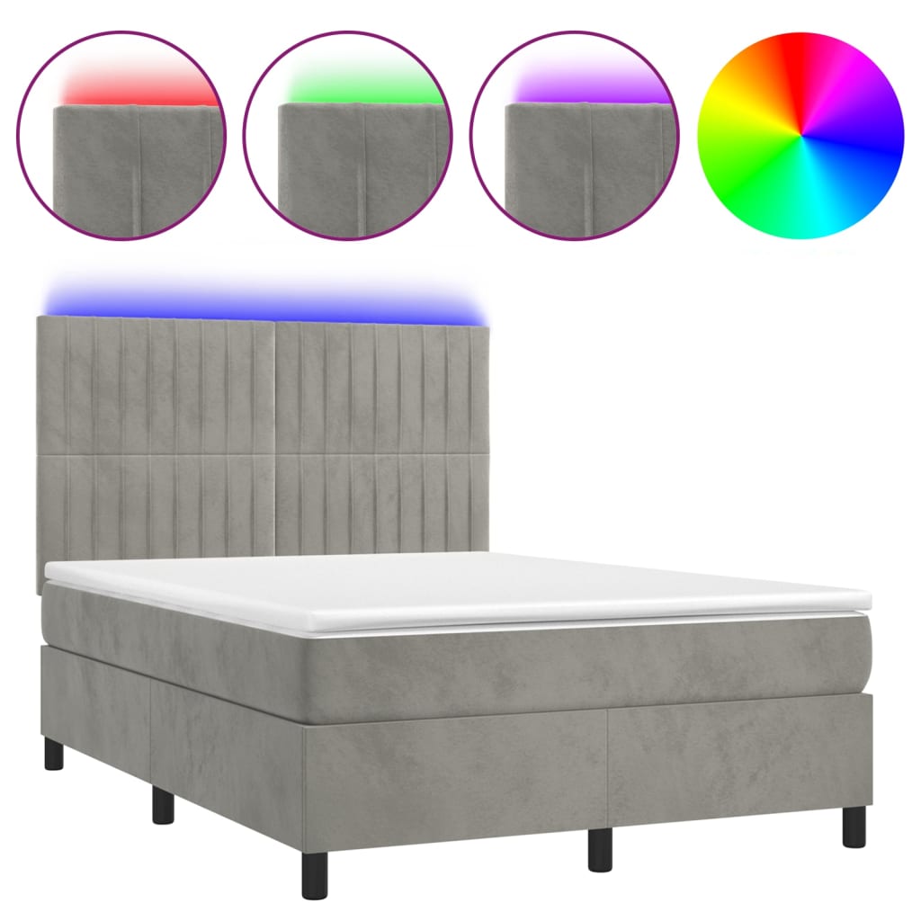 Κρεβάτι Boxspring με Στρώμα & LED Αν.Γκρι 140x200 εκ. Βελούδινο