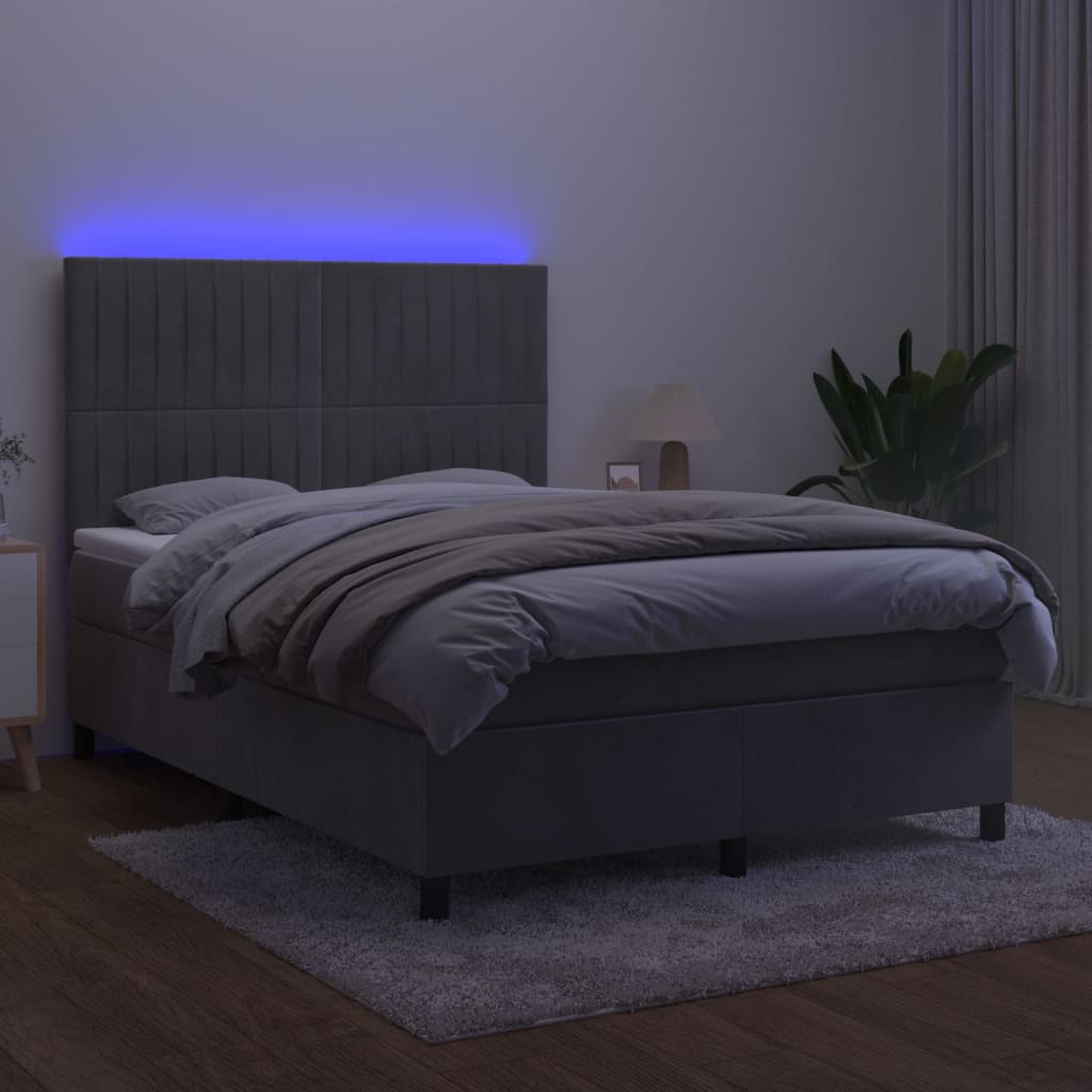 Κρεβάτι Boxspring με Στρώμα & LED Αν.Γκρι 140x200 εκ. Βελούδινο