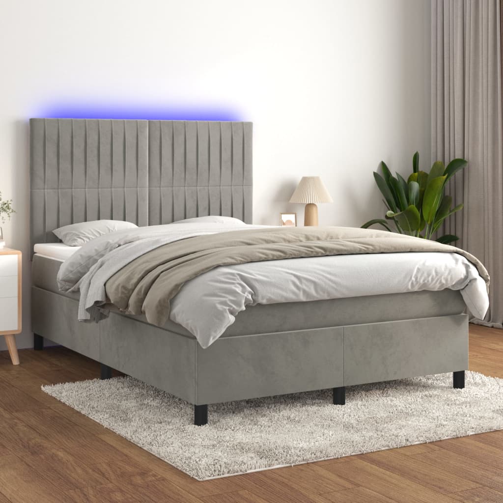 Κρεβάτι Boxspring με Στρώμα & LED Αν.Γκρι 140x200 εκ. Βελούδινο
