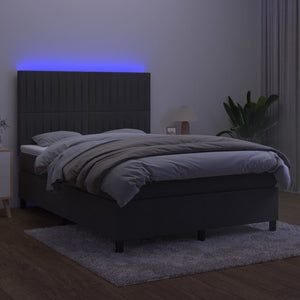 Κρεβάτι Boxspring με Στρώμα & LED Σκ. Γκρι 140x200εκ. Βελούδινο