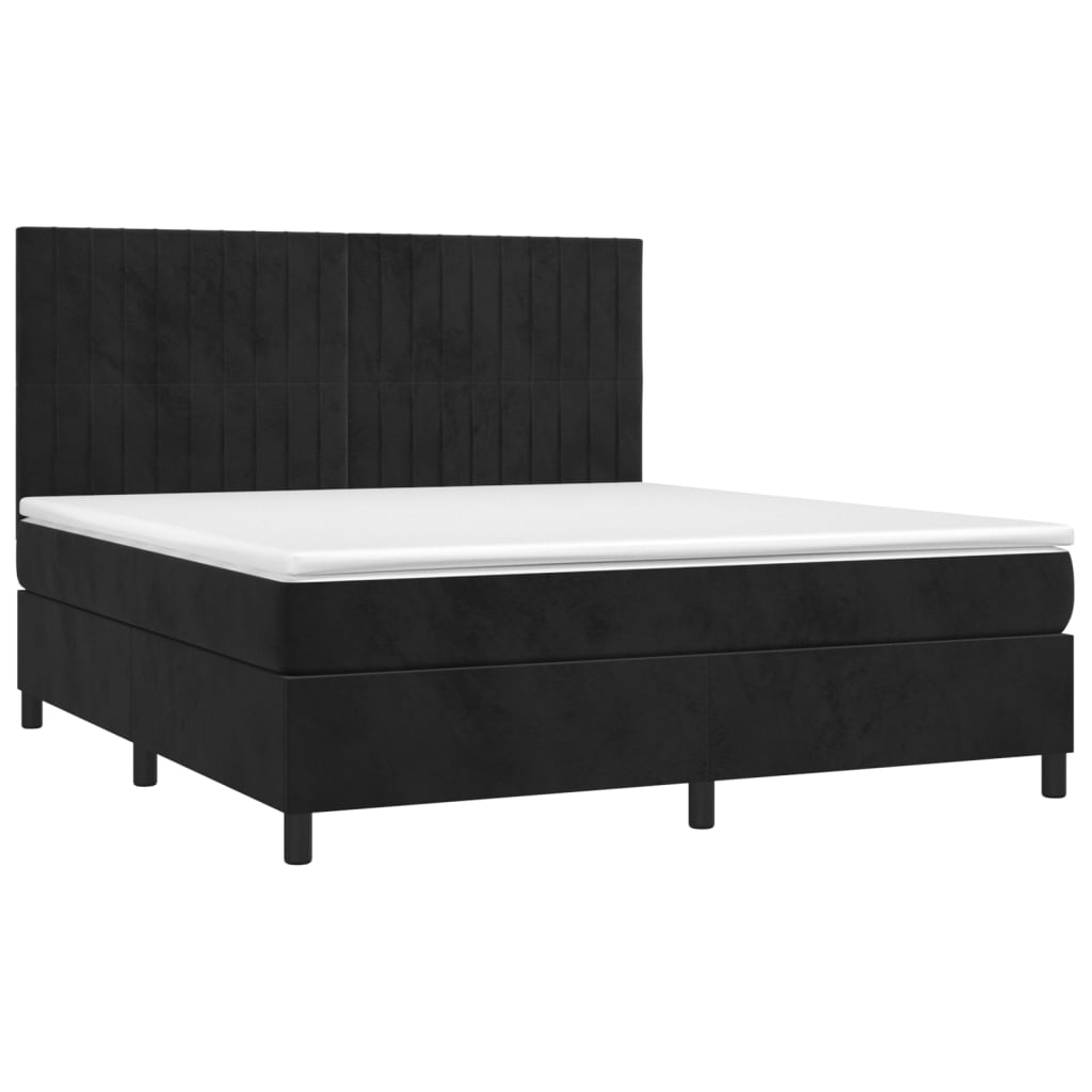 Κρεβάτι Boxspring με Στρώμα & LED Μαύρο 160x200 εκ. Βελούδινο