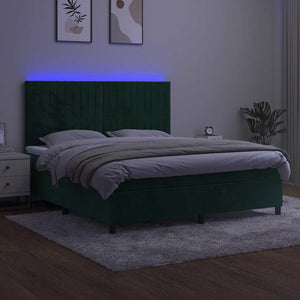 Κρεβάτι Boxspring με Στρώμα & LED Σκ. Πράσινο 160x200εκ Βελούδο