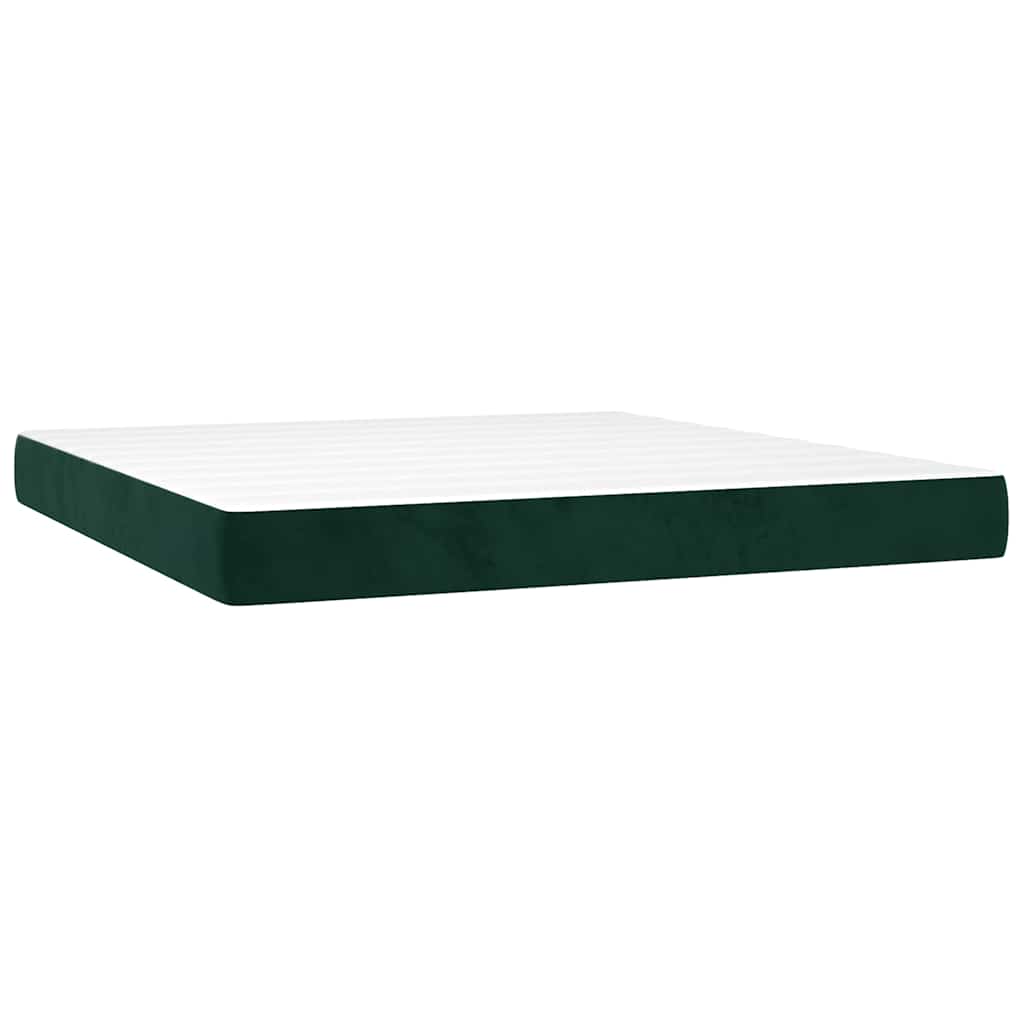 Κρεβάτι Boxspring με Στρώμα & LED Σκ. Πράσινο 160x200εκ Βελούδο