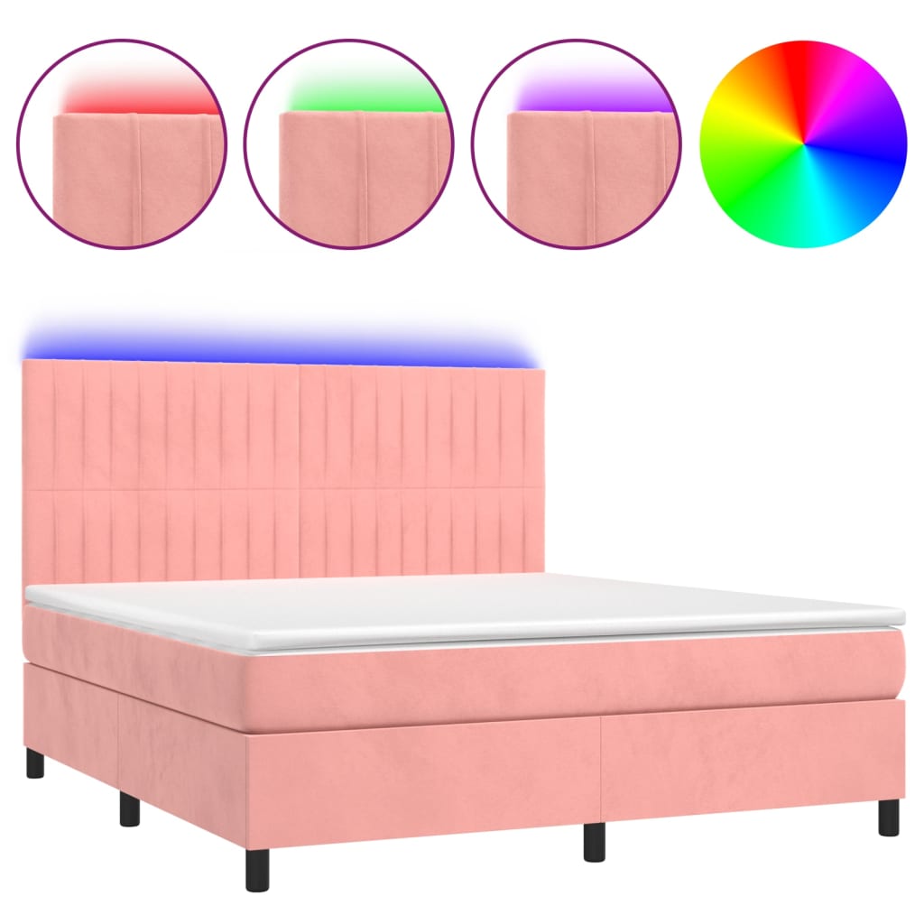 Κρεβάτι Boxspring με Στρώμα & LED Ροζ 160x200 εκ. Βελούδινο
