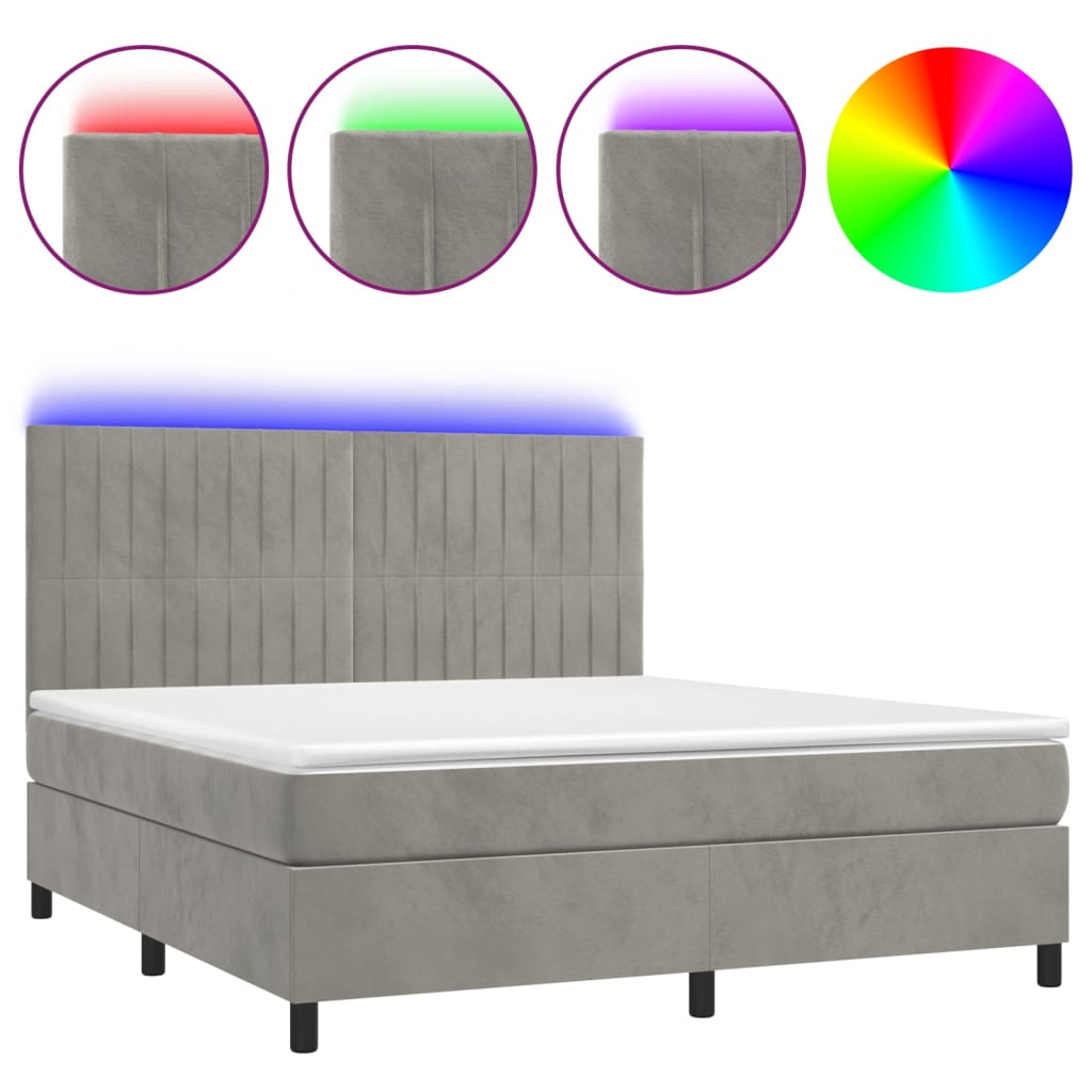 Κρεβάτι Boxspring με Στρώμα & LED Αν.Γκρι 180x200 εκ. Βελούδινο