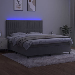 Κρεβάτι Boxspring με Στρώμα & LED Αν.Γκρι 180x200 εκ. Βελούδινο