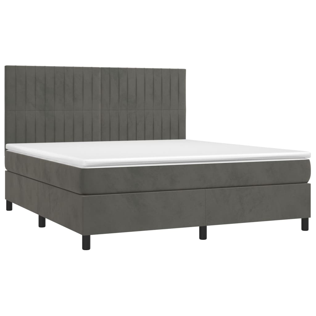 Κρεβάτι Boxspring με Στρώμα & LED Σκ. Γκρι 180x200εκ. Βελούδινο