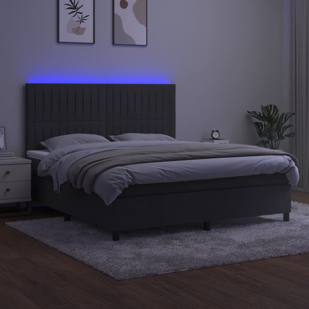Κρεβάτι Boxspring με Στρώμα & LED Σκ. Γκρι 180x200εκ. Βελούδινο