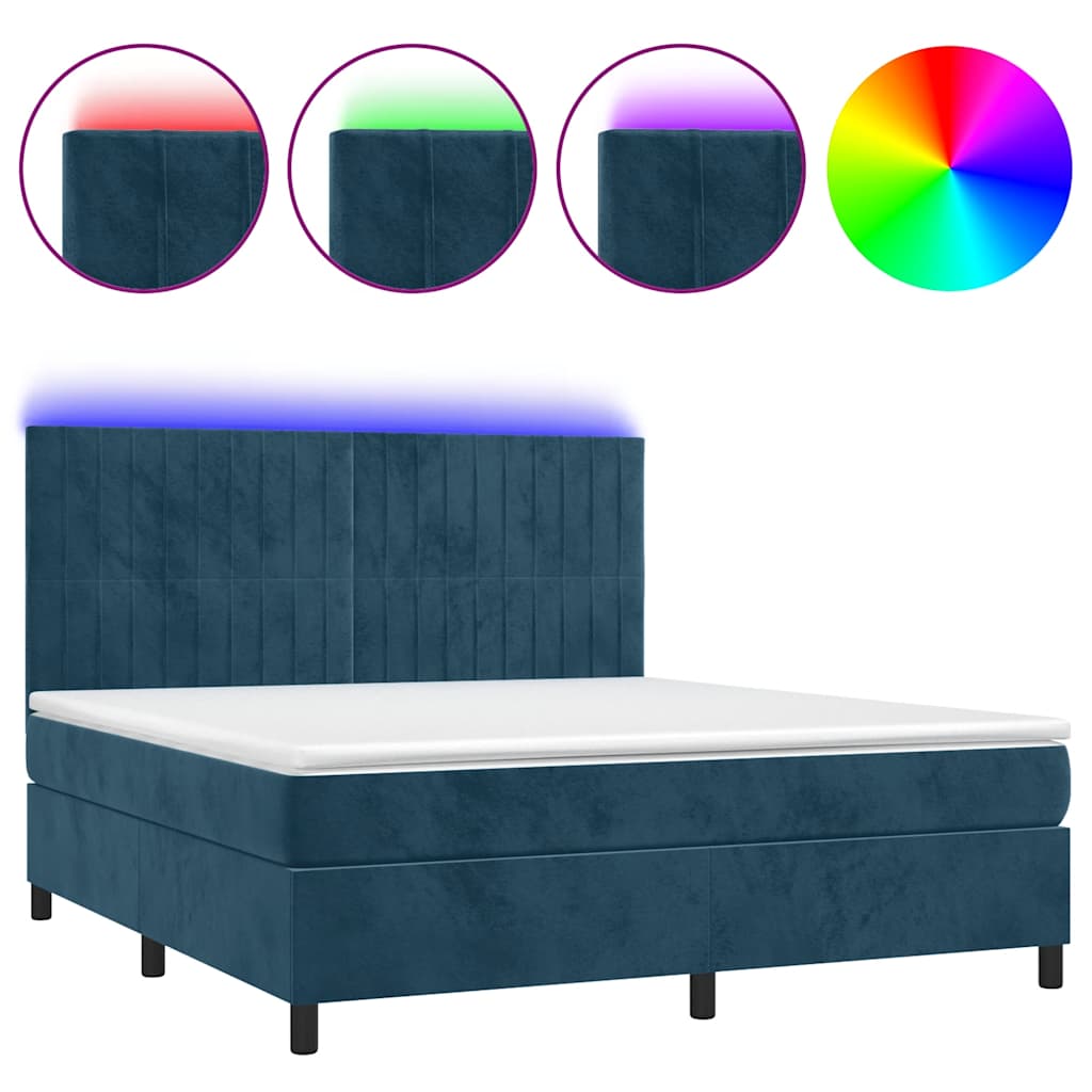 Κρεβάτι Boxspring με Στρώμα & LED Σκ. Μπλε 180x200εκ. Βελούδινο